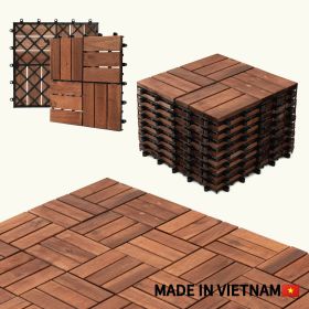 10pcs Interlocking Deck Tiles 11.8" x 11.8", Patio Flooring Outdoor Waterproof, Acacia Wood Tiles All Weather, Floor Tiles for Balcony, Backyard