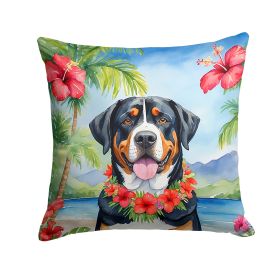 Greater Swiss Mountain Dog Luau Throw Pillow Machine Washable, Indoor Outdoor Decorative Pillow for Couch, Bed or Patio, 14Hx14W