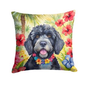 Portuguese Water Dog Luau Throw Pillow Machine Washable, Indoor Outdoor Decorative Pillow for Couch, Bed or Patio, 14Hx14W
