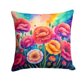 Colorful Carnations Throw Pillow Machine Washable, Indoor Outdoor Decorative Pillow for Couch, Bed or Patio, 14Hx14W
