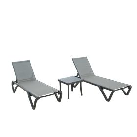 Patio Chaise Lounge Chair Set of 3,Outdoor Aluminum Polypropylene Sunbathing Chair with 5 Adjustable Position,Side Table for Beach,Yard,Balcony