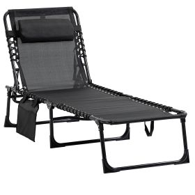 Outsunny Reclining Chaise Lounge Chair, Portable Sun Lounger, Folding Camping Cot, with Adjustable Backrest and Removable Pillow, for Patio, Gard