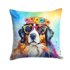 Bernese Mountain Dog Hippie Dawg Throw Pillow Machine Washable, Indoor Outdoor Decorative Pillow for Couch, Bed or Patio, 18Hx18W (Default: Default)