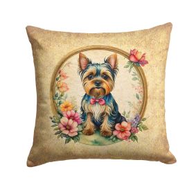 Yorkshire Terrier and Flowers Throw Pillow Machine Washable, Indoor Outdoor Decorative Pillow for Couch, Bed or Patio, 14Hx14W (Default: Default)