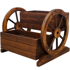 Wooden Wagon Planter Box, Garden Planter with Wheels,Decorative Planter for Flowers Herbs Vegetables for Indoor & Outdoor Décor (Color: as Pic)